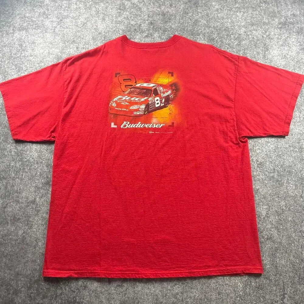 Vintage Dale Earnhardt Jr. 8 Budweiser NASCAR 2XL Red Graphic T-Shirt